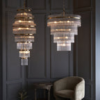112576 Endon Marietta 16 Light Tiered Pendant — Antique Brass & Clear Glass