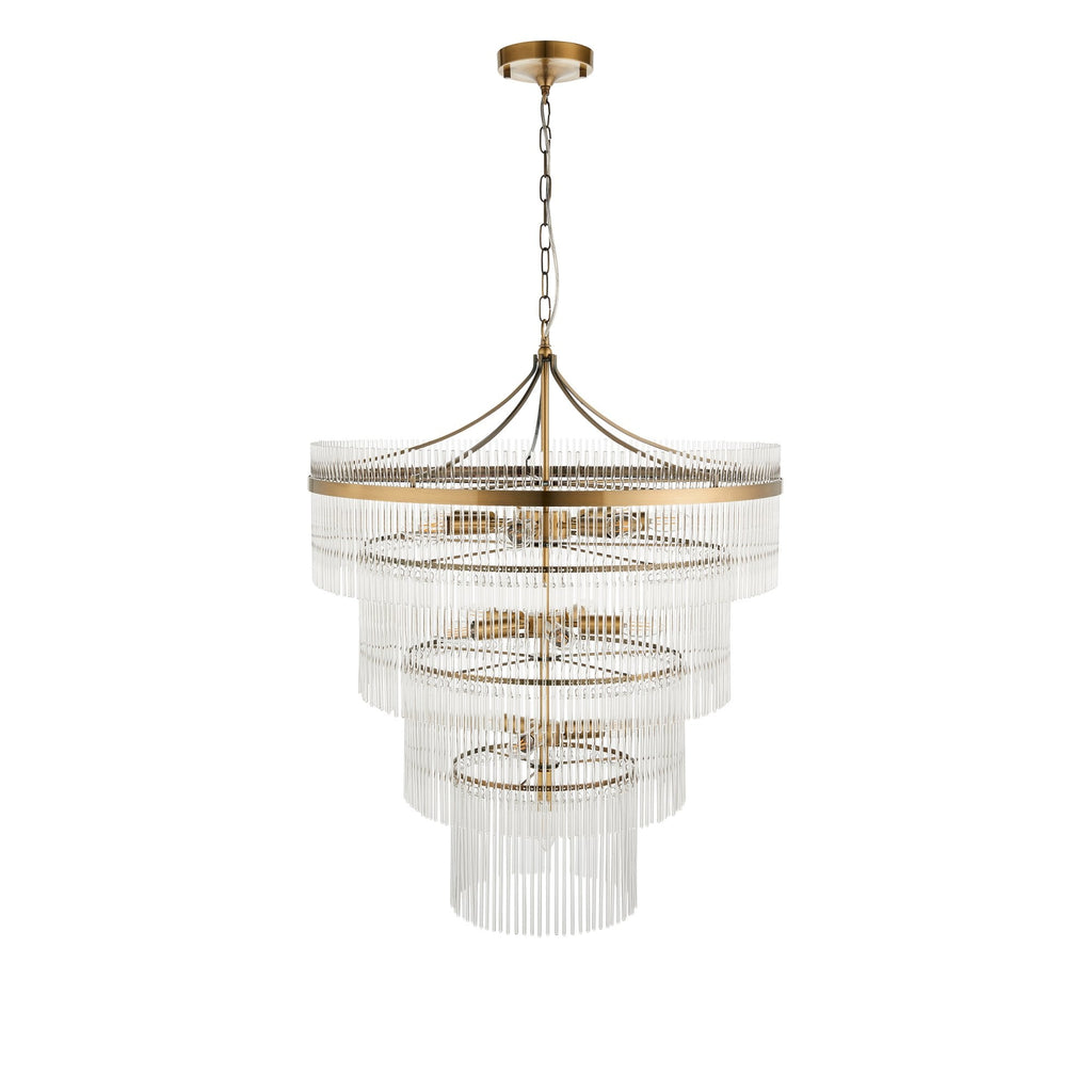 112576 Endon Marietta 16 Light Tiered Pendant — Antique Brass & Clear Glass