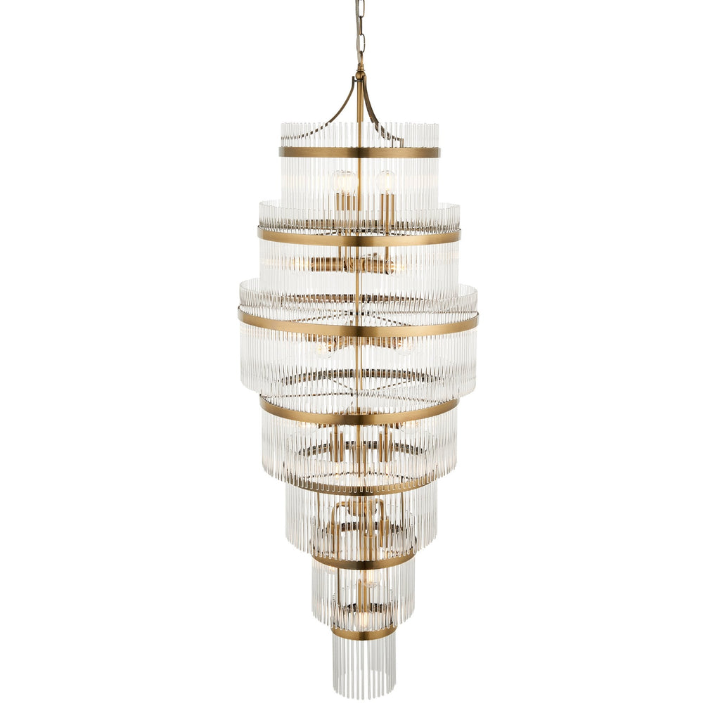 112793 Endon Marietta Grand 21 Light Tiered Pendant — Antique Brass & Clear Glass