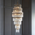 112793 Endon Marietta Grand 21 Light Tiered Pendant — Antique Brass & Clear Glass