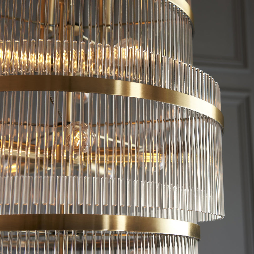112793 Endon Marietta Grand 21 Light Tiered Pendant — Antique Brass & Clear Glass