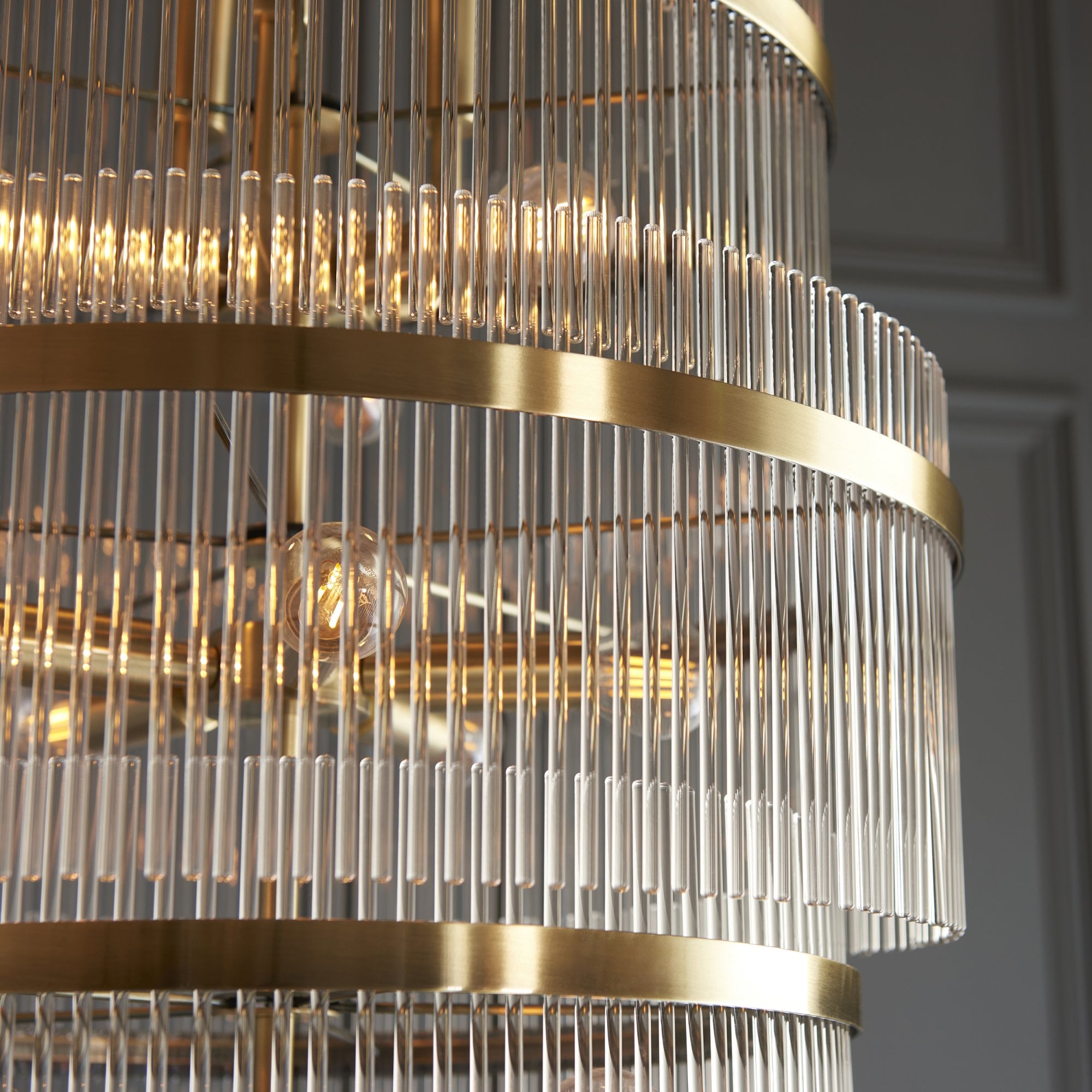 112793 Endon Marietta Grand 21 Light Tiered Pendant — Antique Brass & Clear Glass