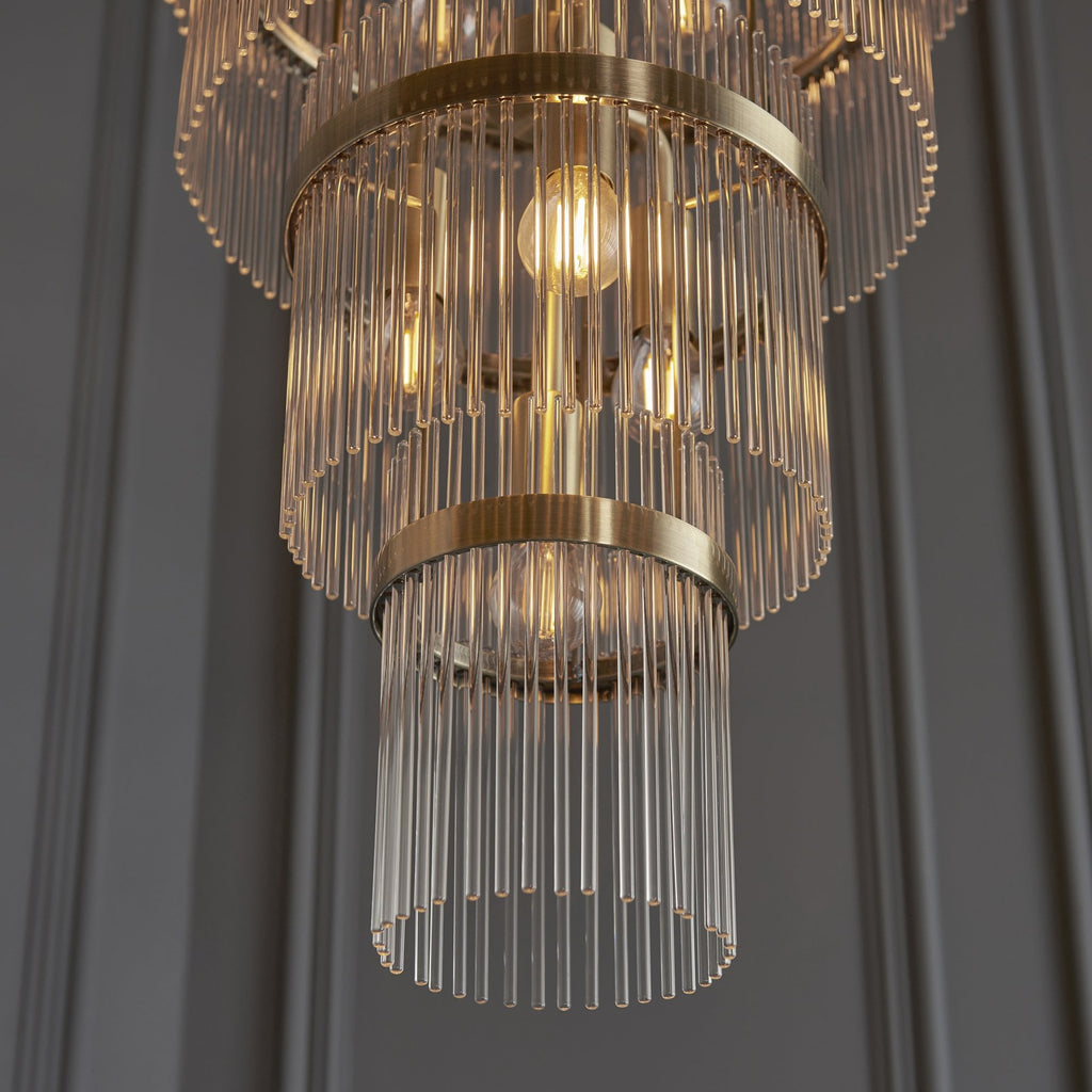 112793 Endon Marietta Grand 21 Light Tiered Pendant — Antique Brass & Clear Glass