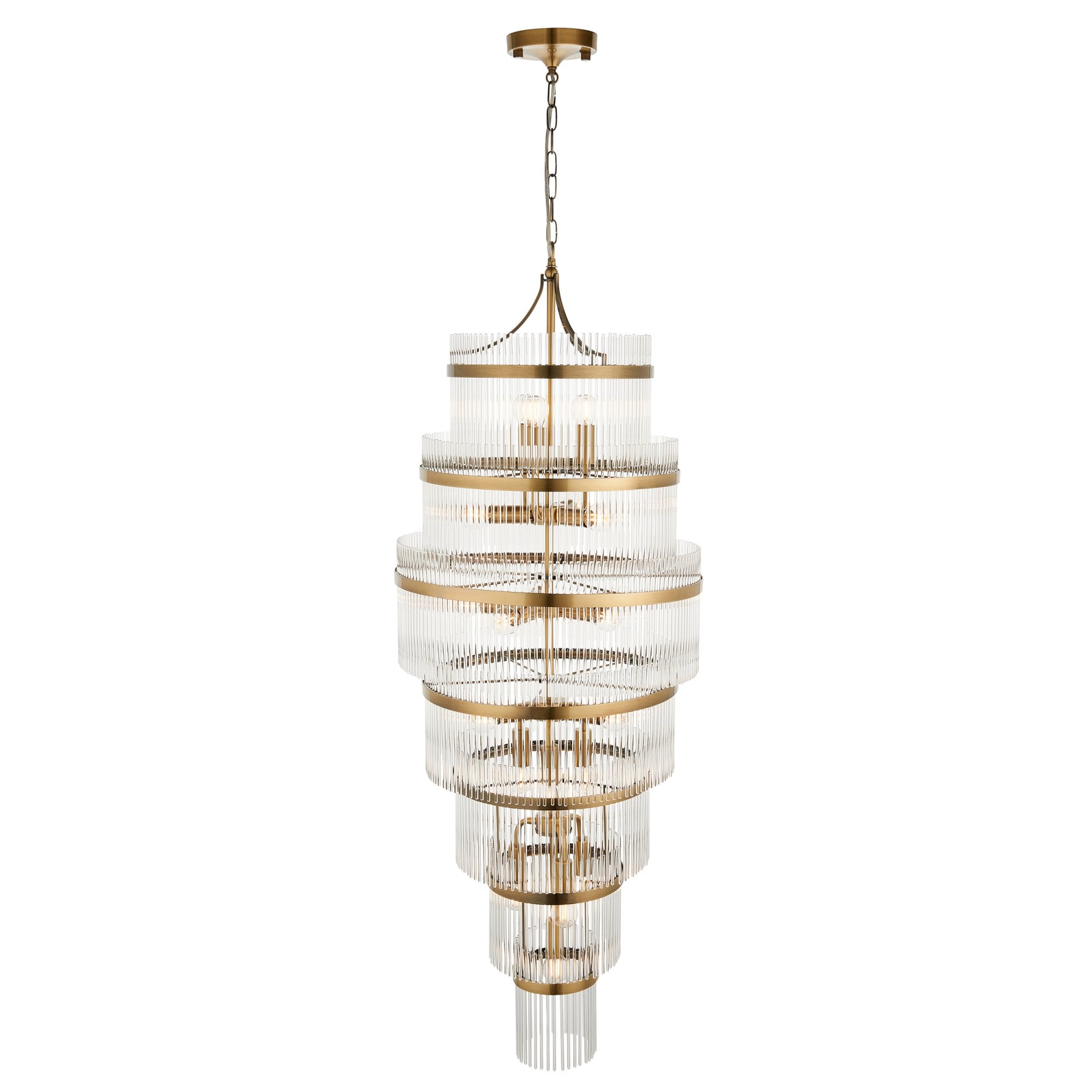 112793 Endon Marietta Grand 21 Light Tiered Pendant — Antique Brass & Clear Glass
