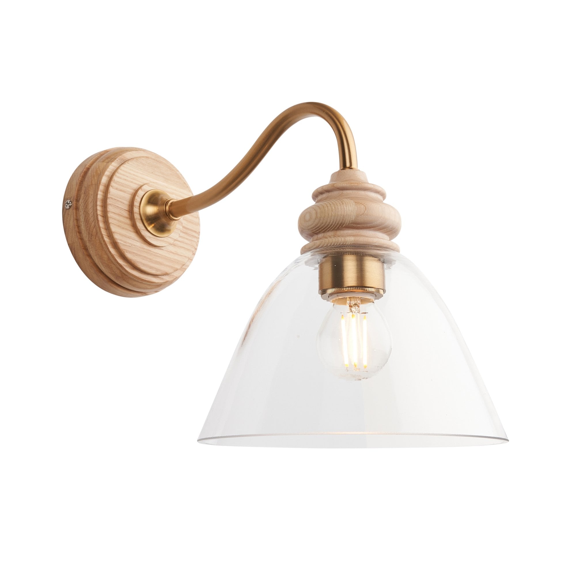 113371 Cotswold Wall Light Ash, Aged Brass & Clear Glass
