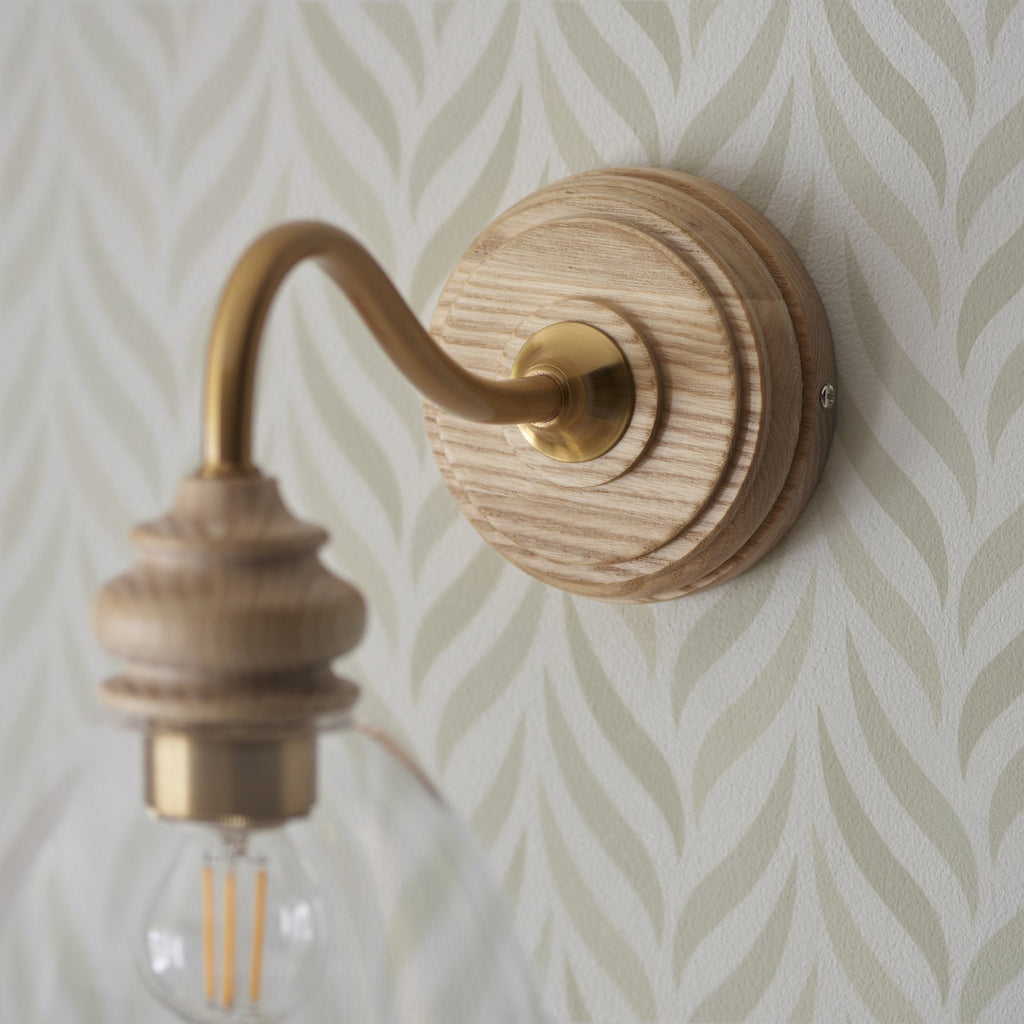 113371 Cotswold Wall Light Ash, Aged Brass & Clear Glass