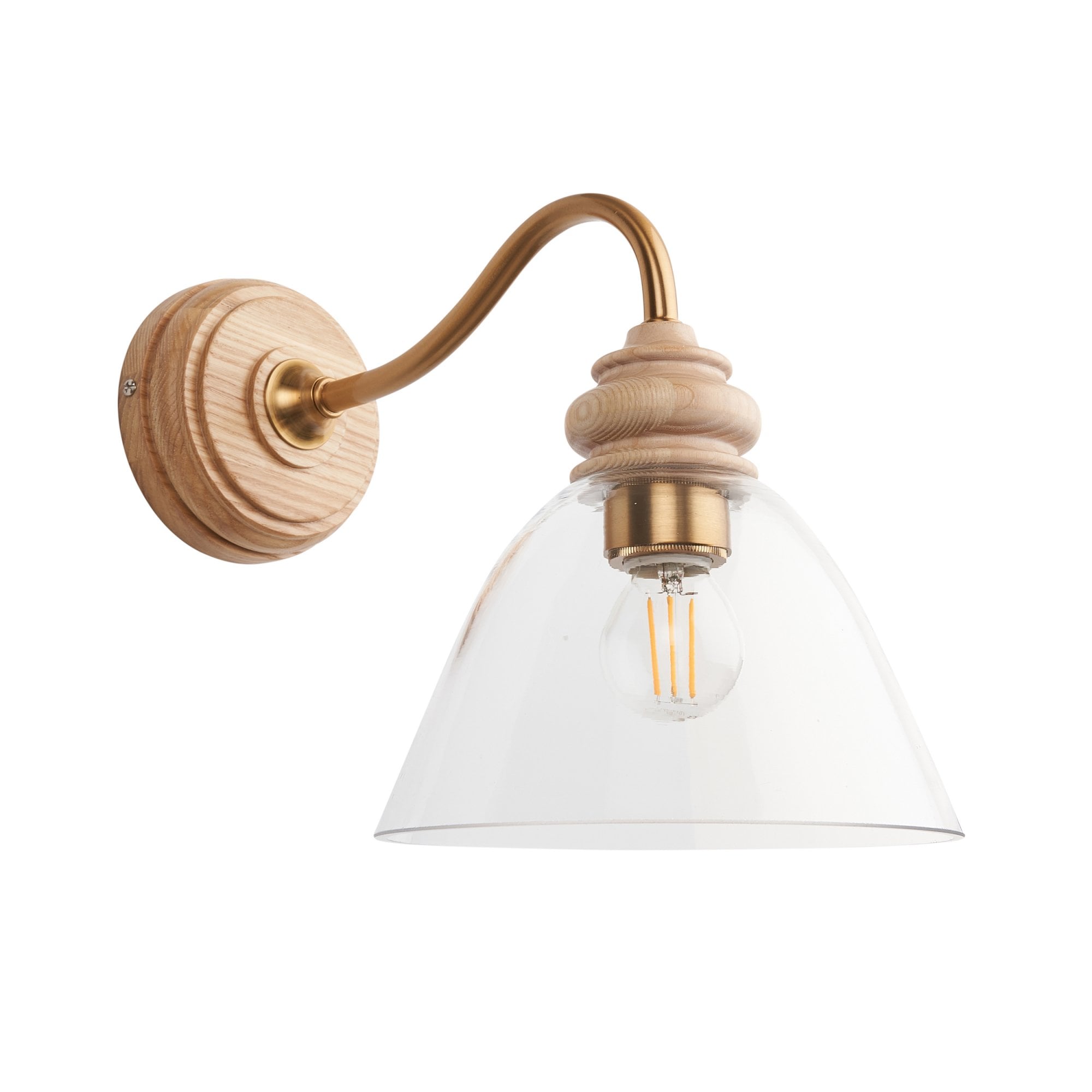 113371 Cotswold Wall Light Ash, Aged Brass & Clear Glass