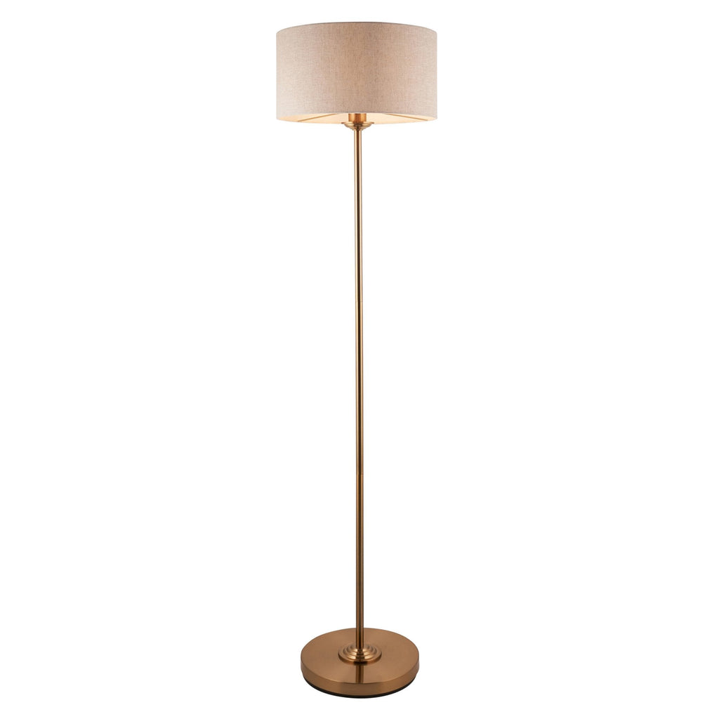 113461 Highclere Single Floor Lamp Brass & Natural Shade