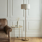 113461 Highclere Single Floor Lamp Brass & Natural Shade