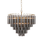 114197 Toulouse 12 Light Pendant Satin Brass & Smokey Glass