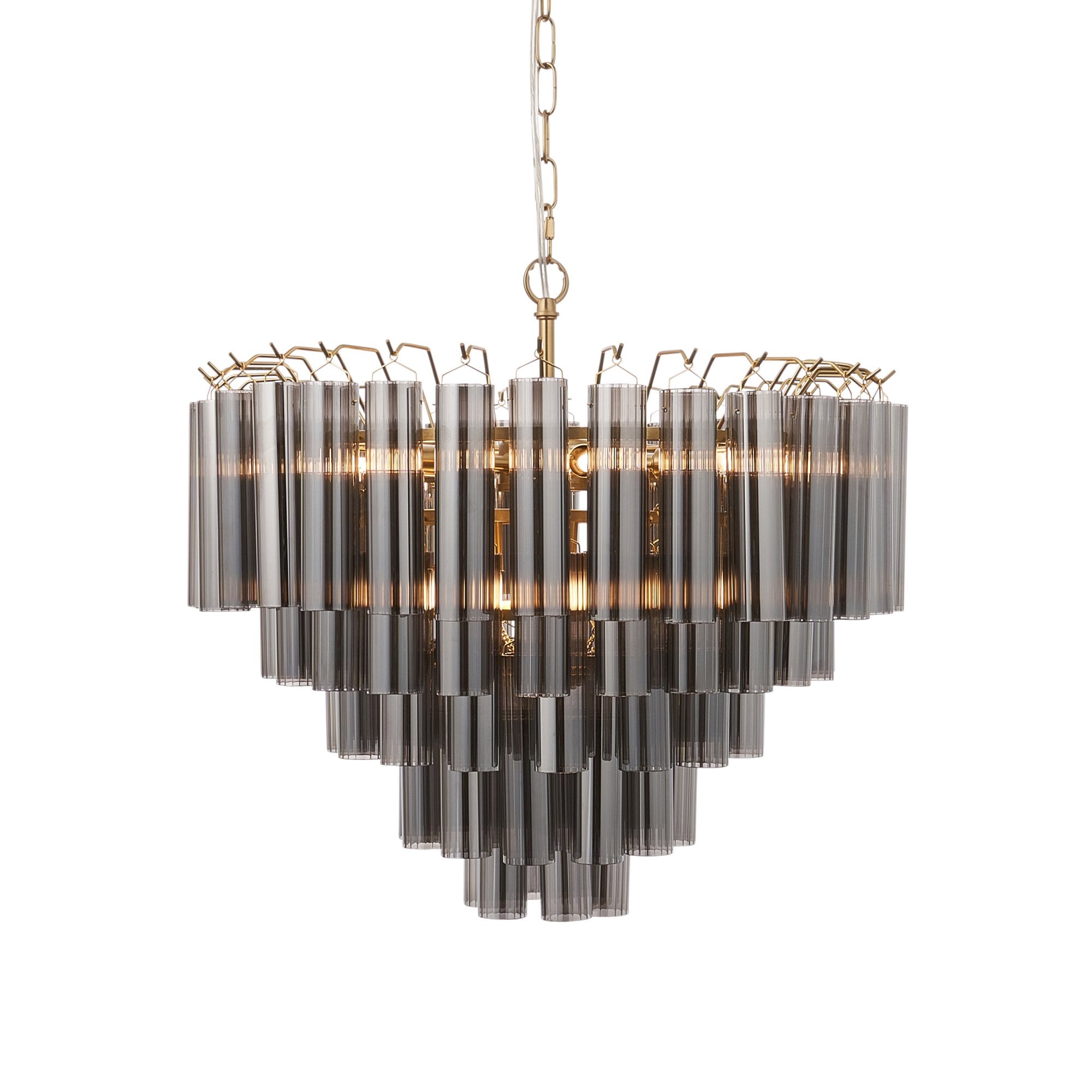 114197 Toulouse 12 Light Pendant Satin Brass & Smokey Glass