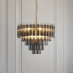 114197 Toulouse 12 Light Pendant Satin Brass & Smokey Glass