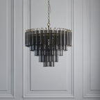 114197 Toulouse 12 Light Pendant Satin Brass & Smokey Glass