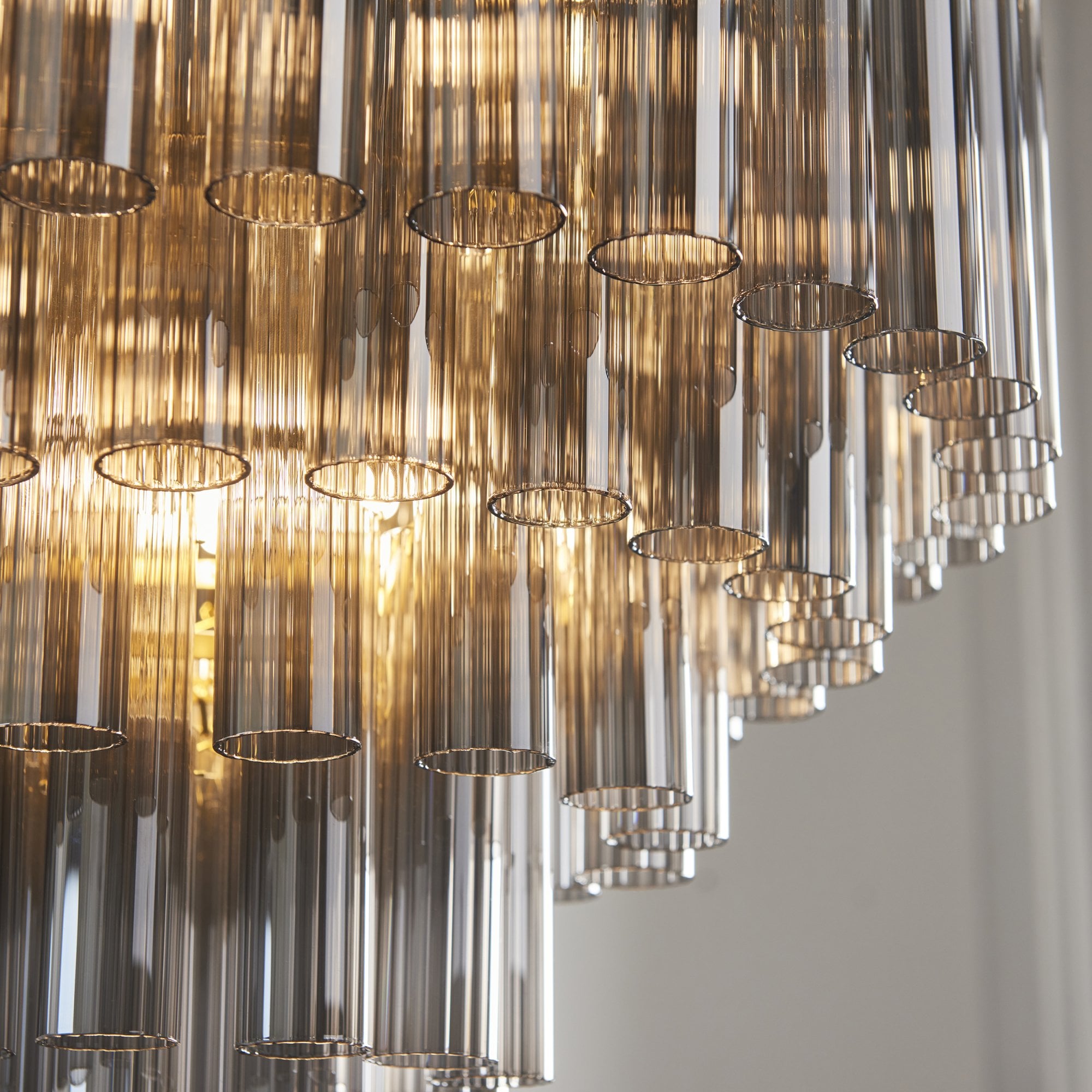 114197 Toulouse 12 Light Pendant Satin Brass & Smokey Glass