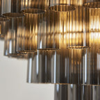 114197 Toulouse 12 Light Pendant Satin Brass & Smokey Glass