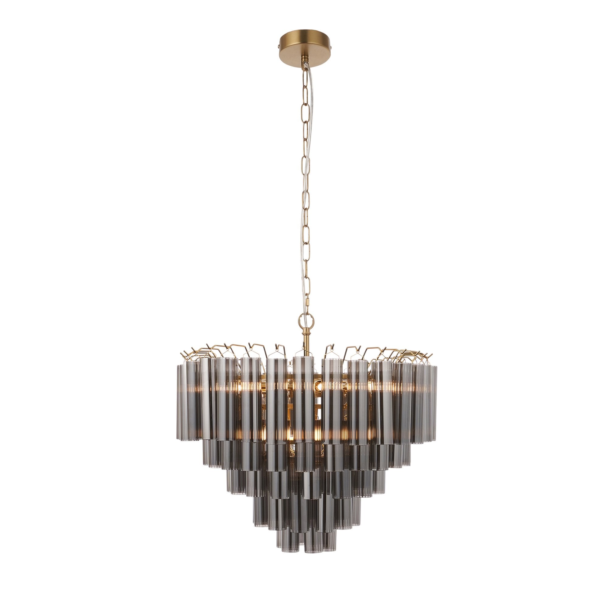 114197 Toulouse 12 Light Pendant Satin Brass & Smokey Glass