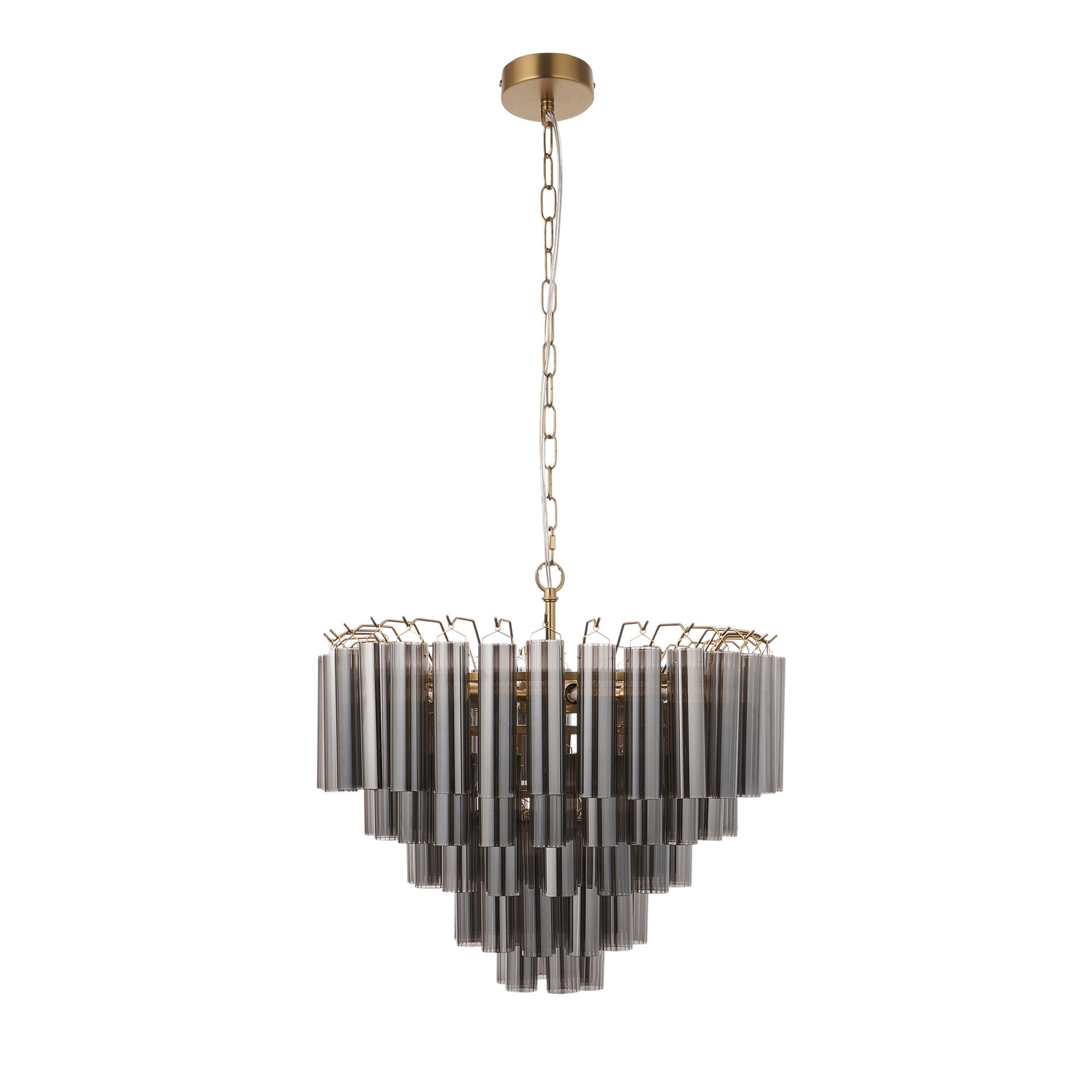 114197 Toulouse 12 Light Pendant Satin Brass & Smokey Glass