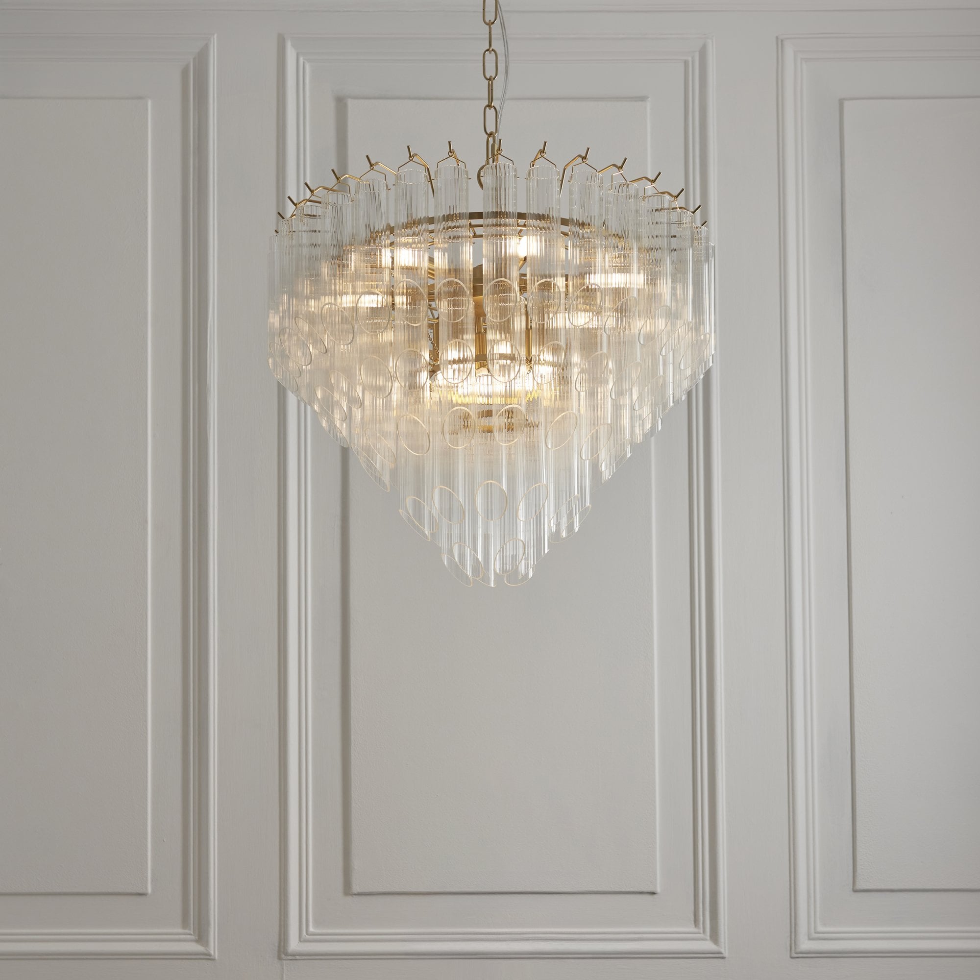 114198 Toulouse 12 Light Pendant Satin Brass & Clear Glass