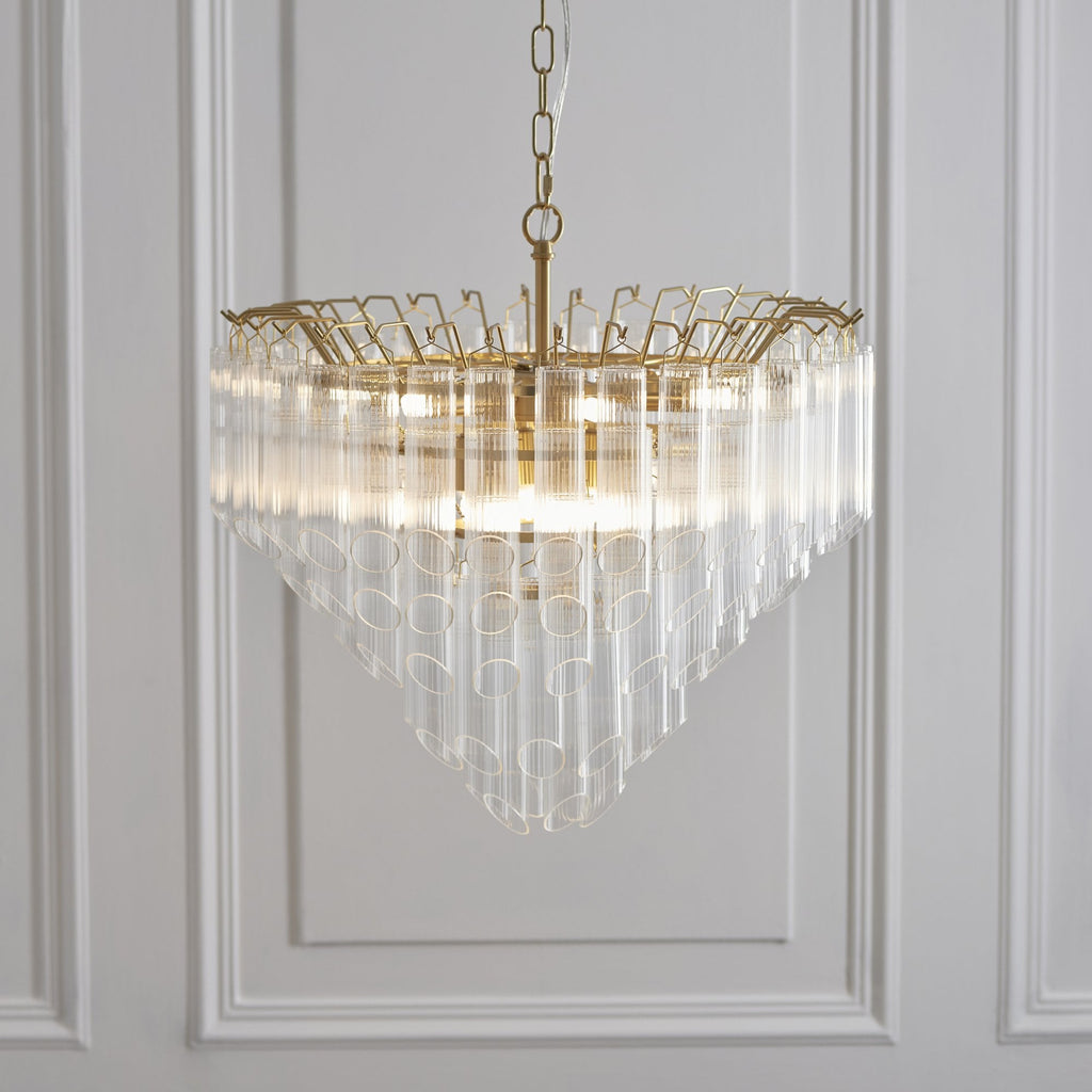114198 Toulouse 12 Light Pendant Satin Brass & Clear Glass