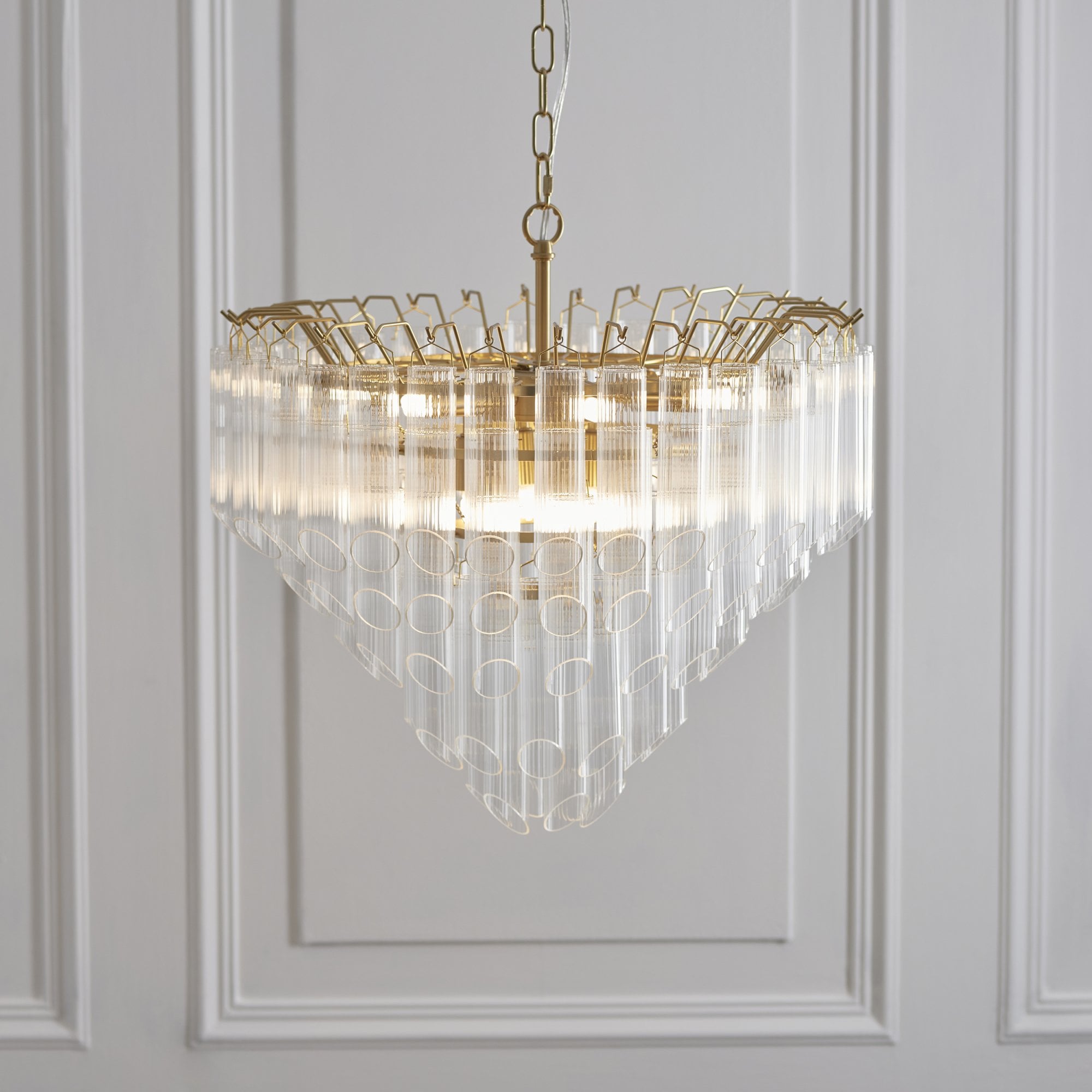 114198 Toulouse 12 Light Pendant Satin Brass & Clear Glass