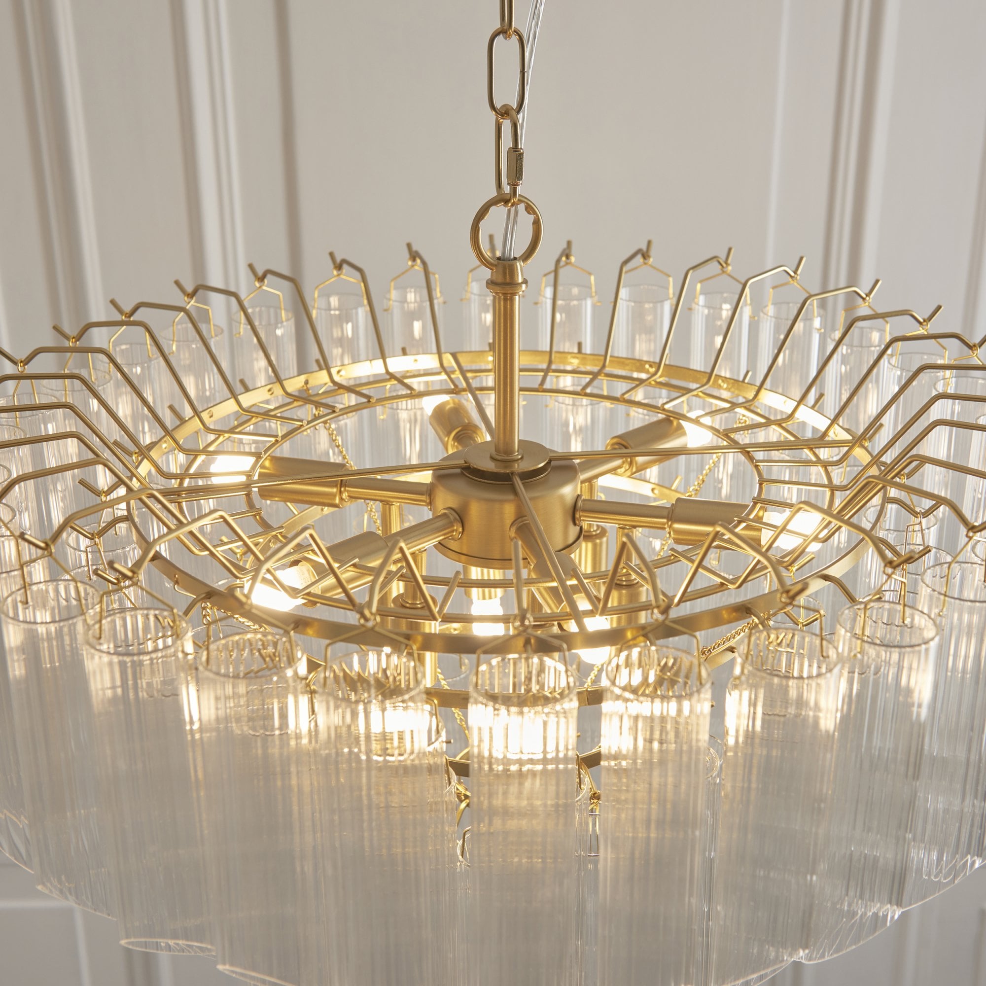 114198 Toulouse 12 Light Pendant Satin Brass & Clear Glass