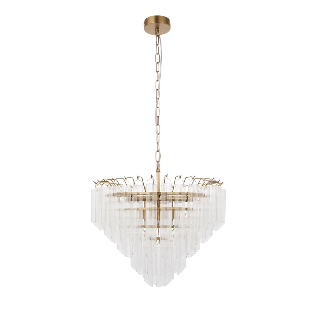 114198 Toulouse 12 Light Pendant Satin Brass & Clear Glass