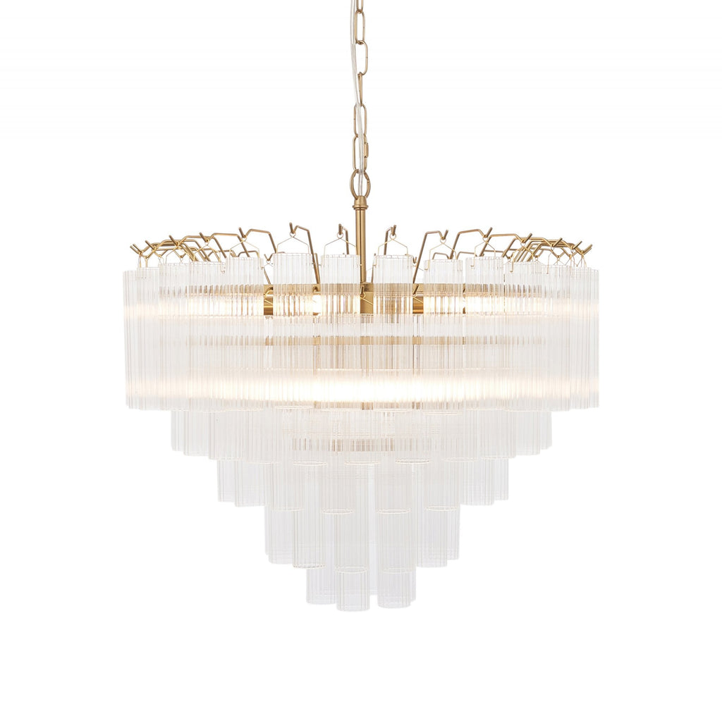 114199 Toulouse 12 Light Pendant Satin Brass & Clear Glass