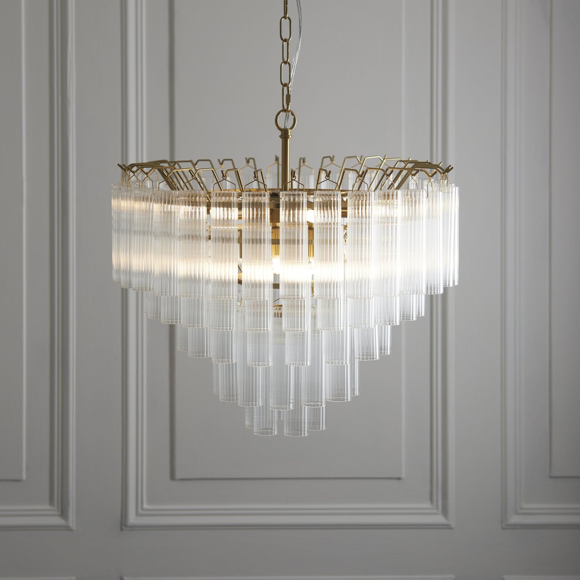 114199 Toulouse 12 Light Pendant Satin Brass & Clear Glass