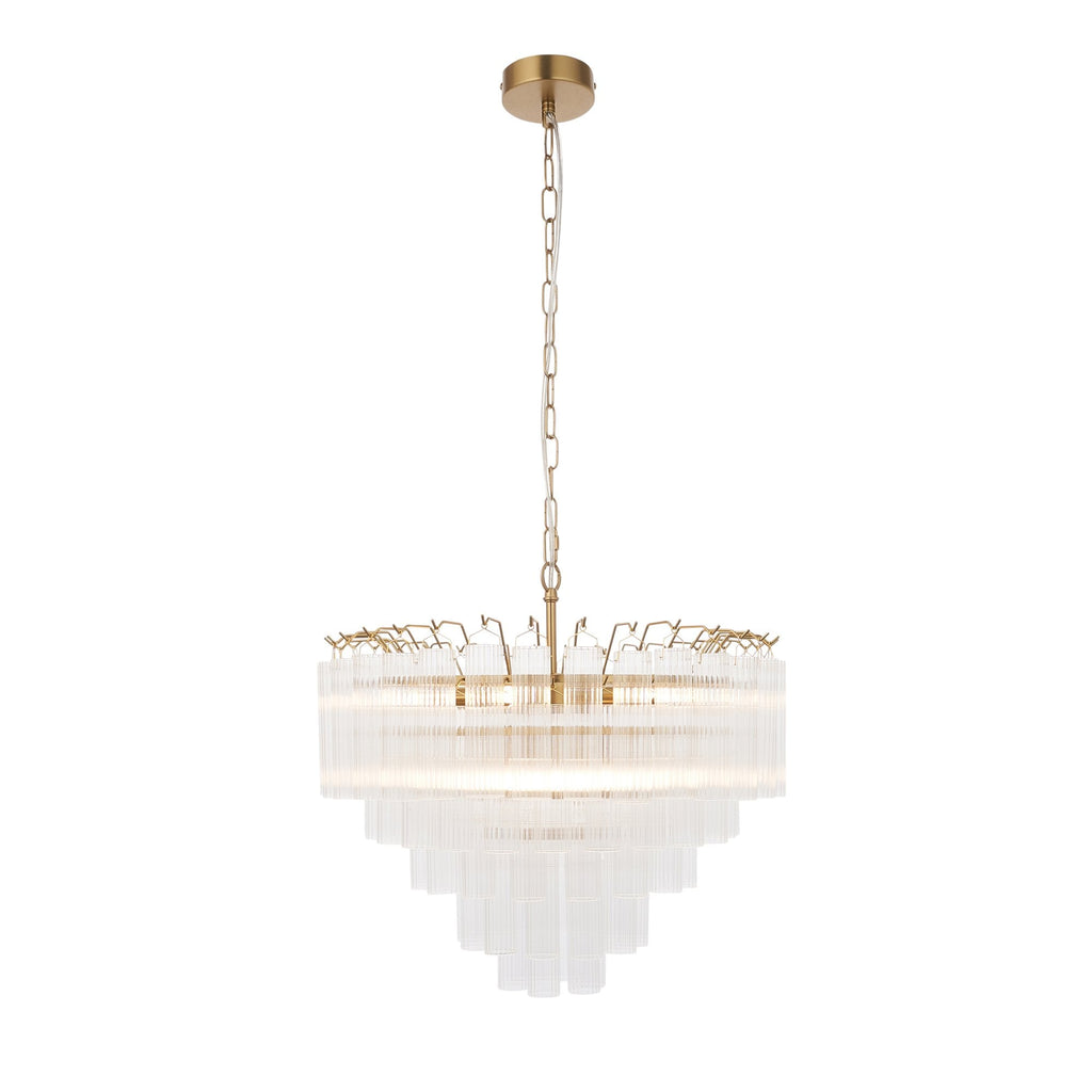 114199 Toulouse 12 Light Pendant Satin Brass & Clear Glass