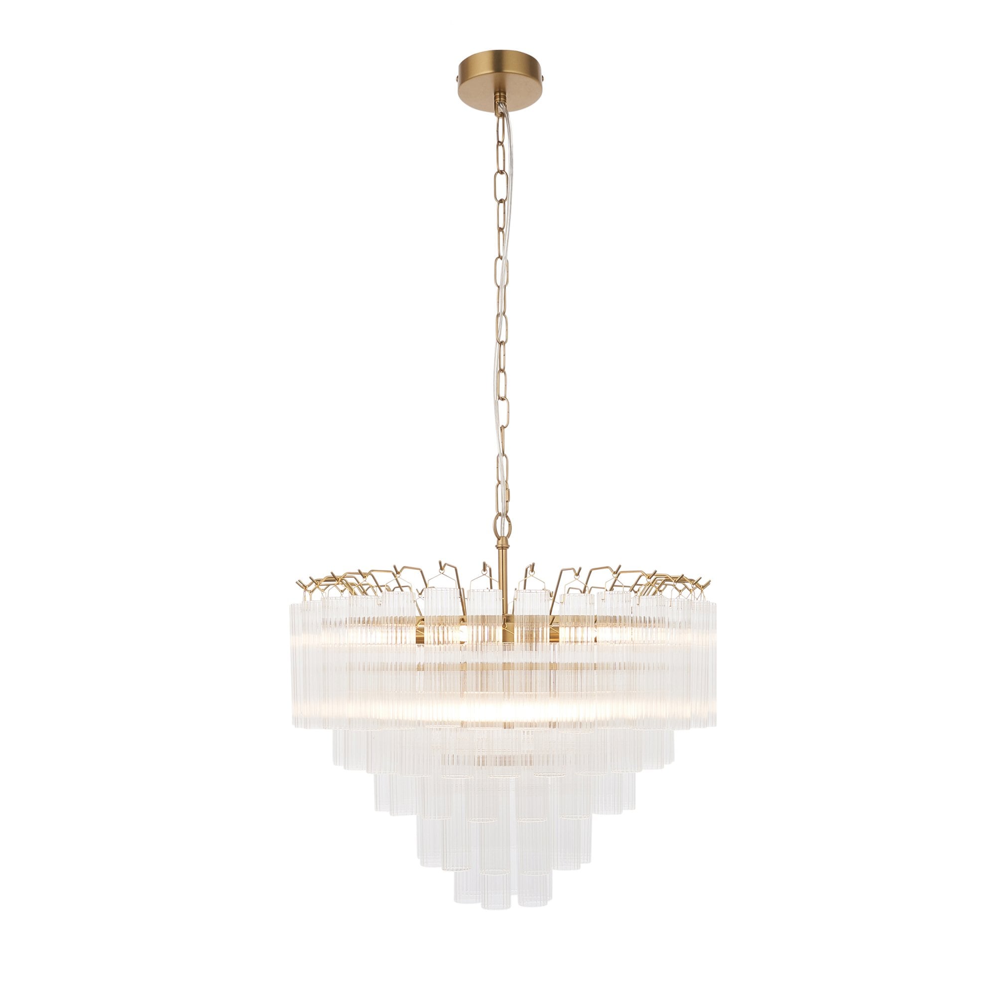 114199 Toulouse 12 Light Pendant Satin Brass & Clear Glass