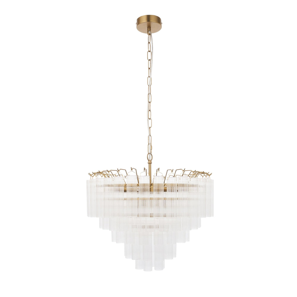 114199 Toulouse 12 Light Pendant Satin Brass & Clear Glass