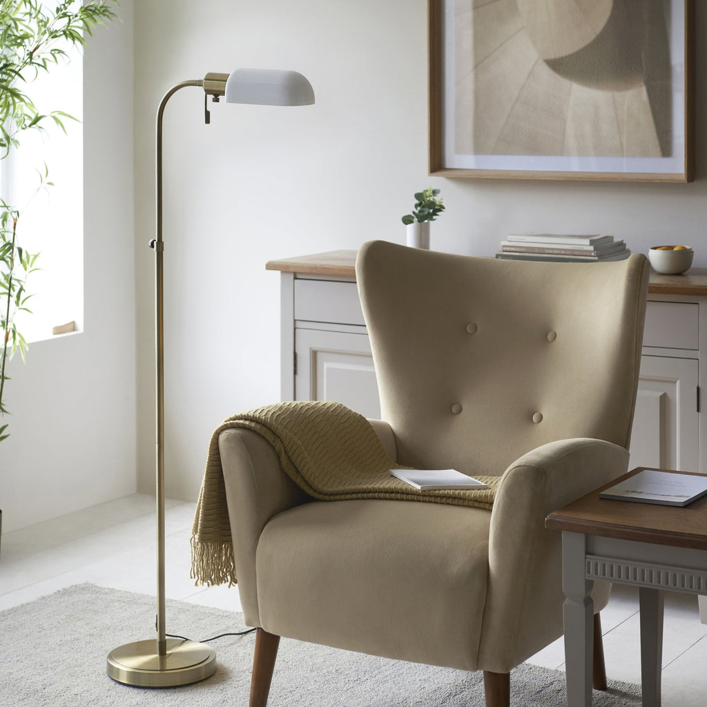 114204 Pharmacy Reader Floor Lamp Antique Brass & Opal