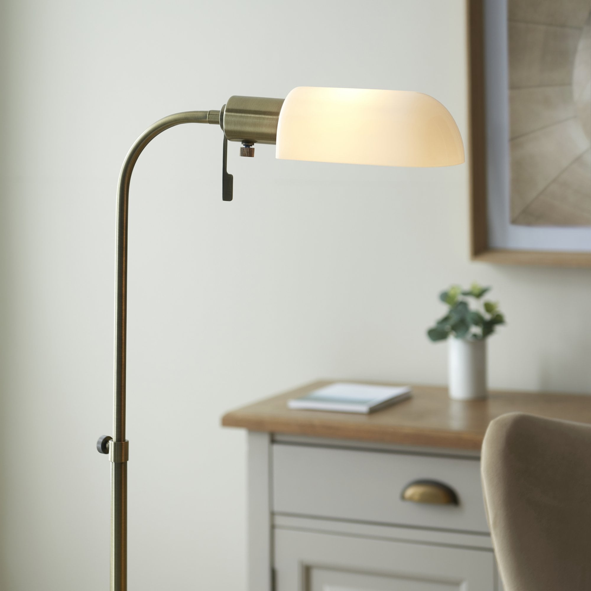 114204 Pharmacy Reader Floor Lamp Antique Brass & Opal