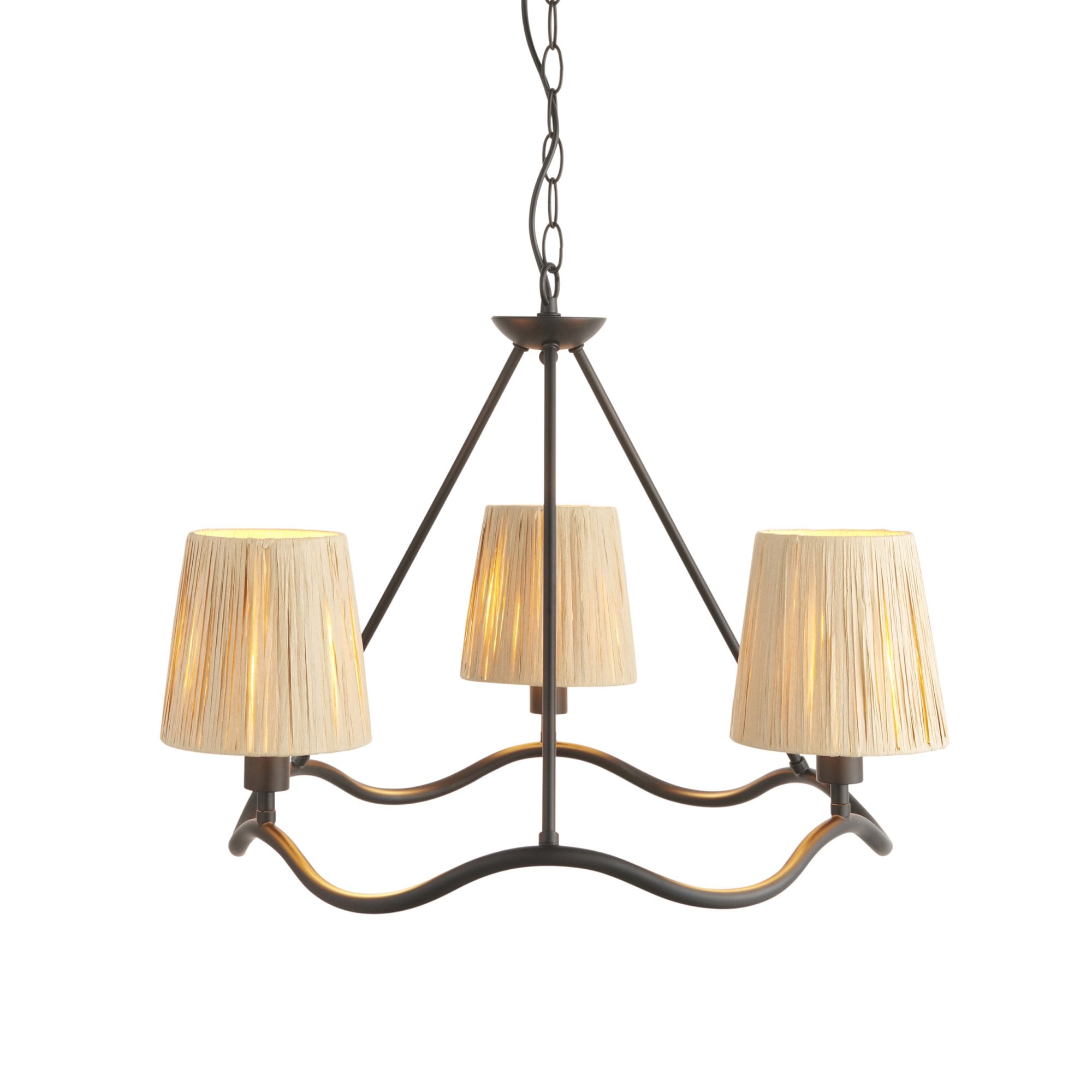 114212 Wriggle 3 Light Pendant Black & Natural Shade