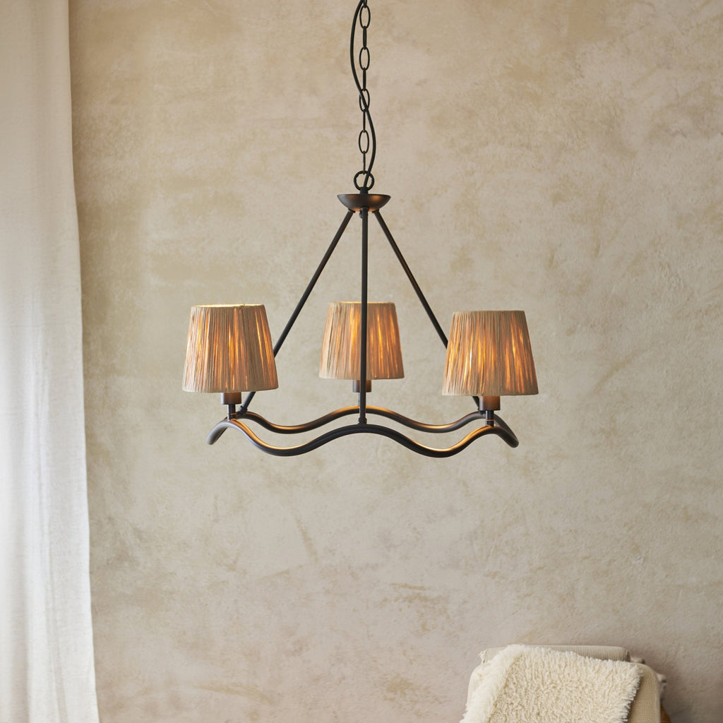 114212 Wriggle 3 Light Pendant Black & Natural Shade