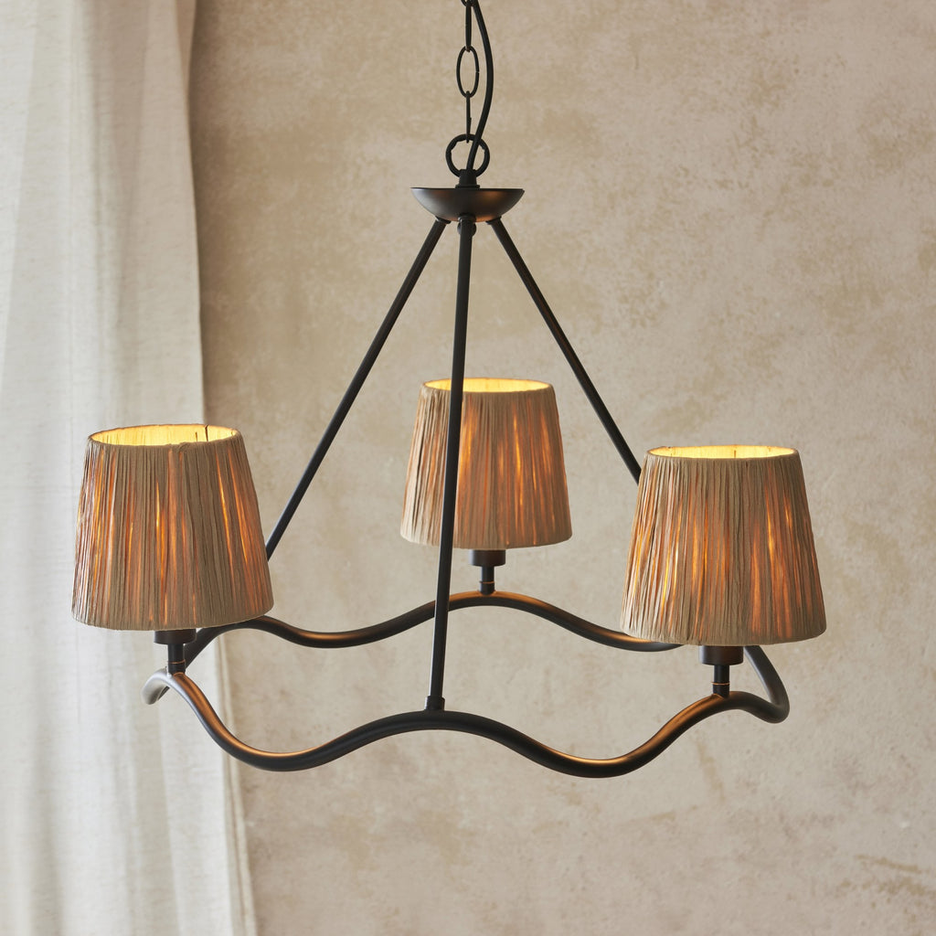 114212 Wriggle 3 Light Pendant Black & Natural Shade