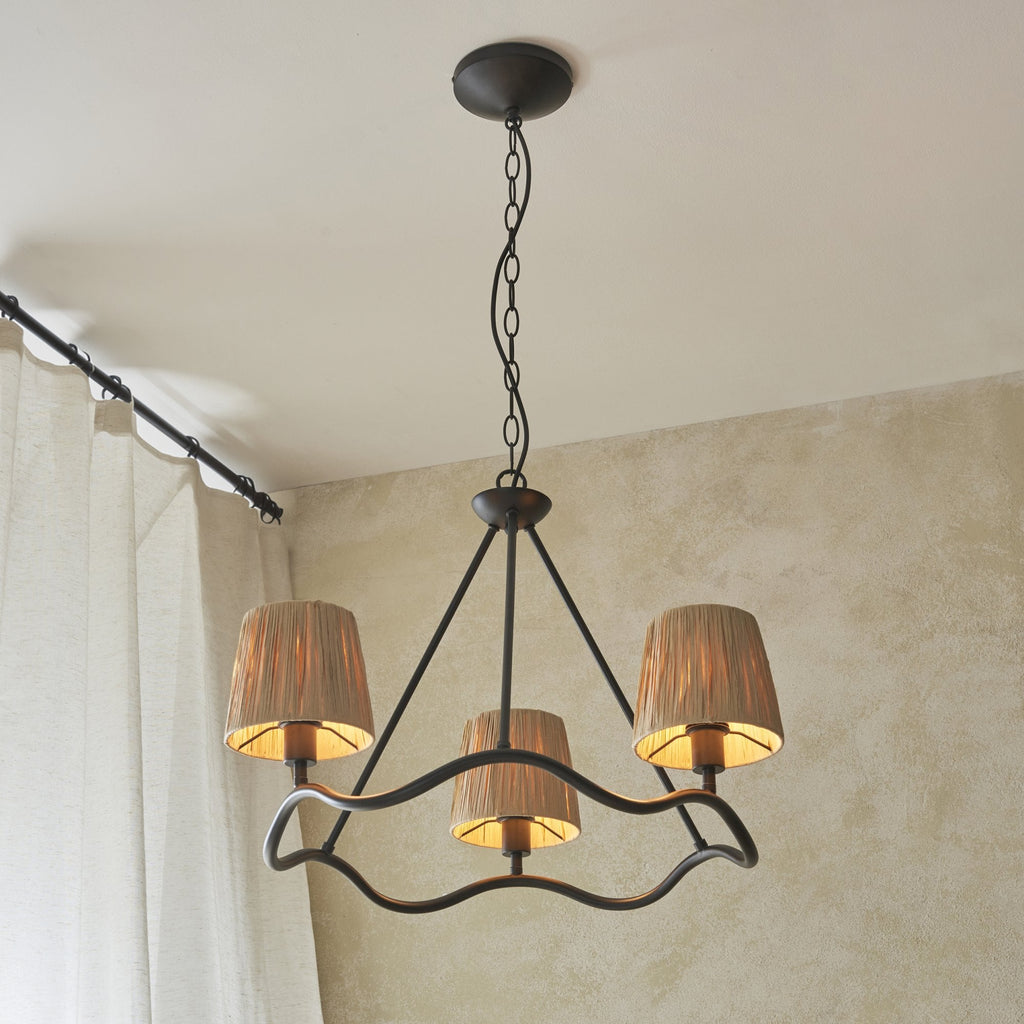 114212 Wriggle 3 Light Pendant Black & Natural Shade