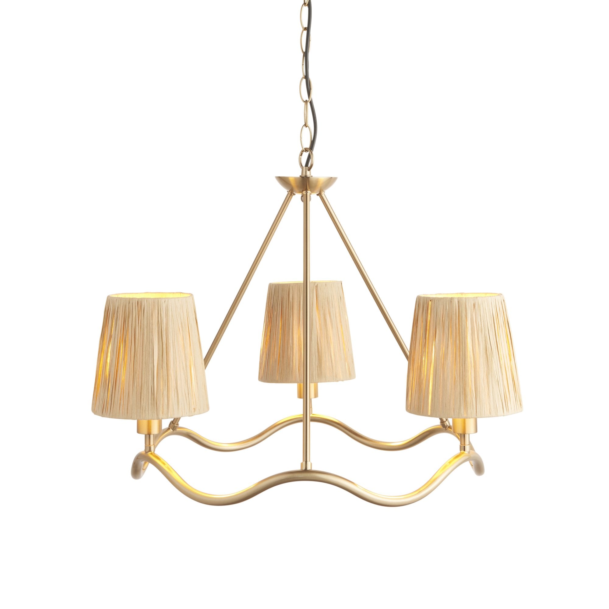 114213 Wriggle 3 Light Pendant Aged Brass & Natural Shade