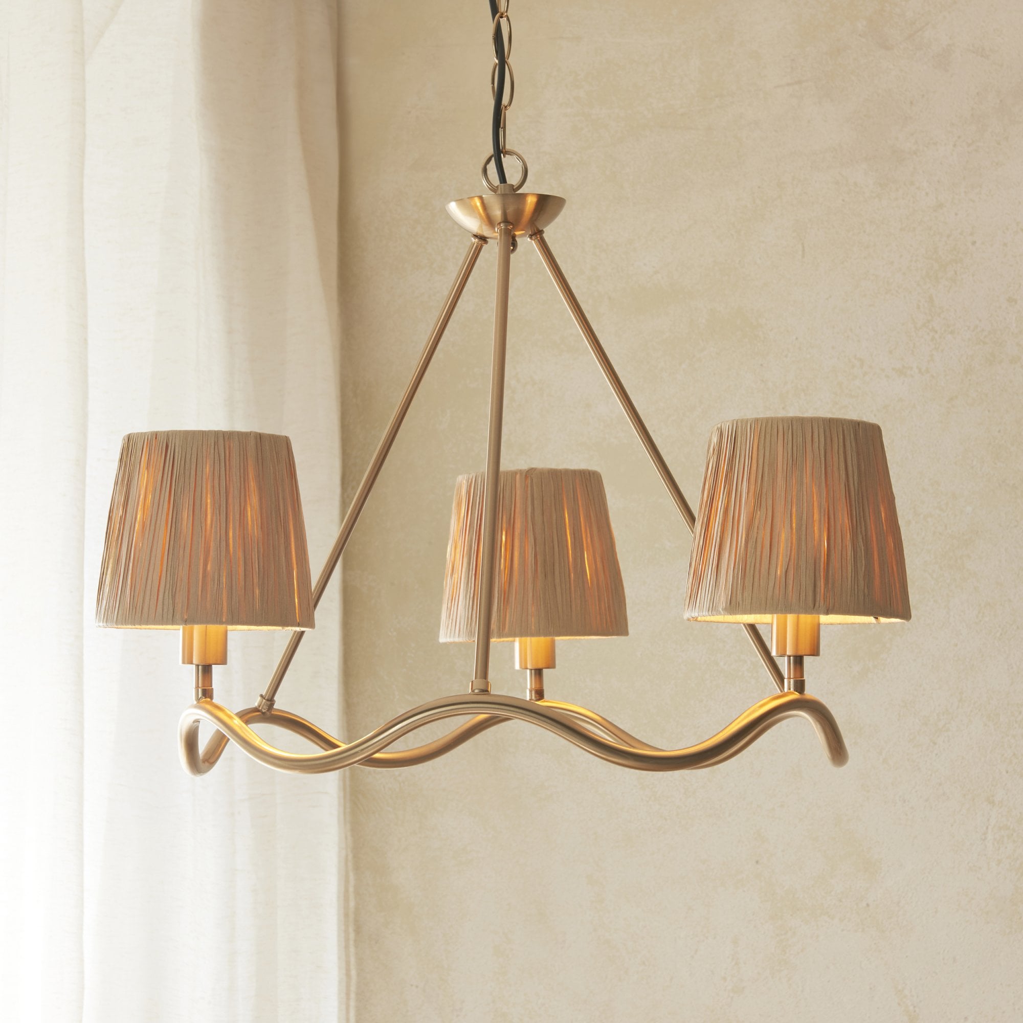 114213 Wriggle 3 Light Pendant Aged Brass & Natural Shade
