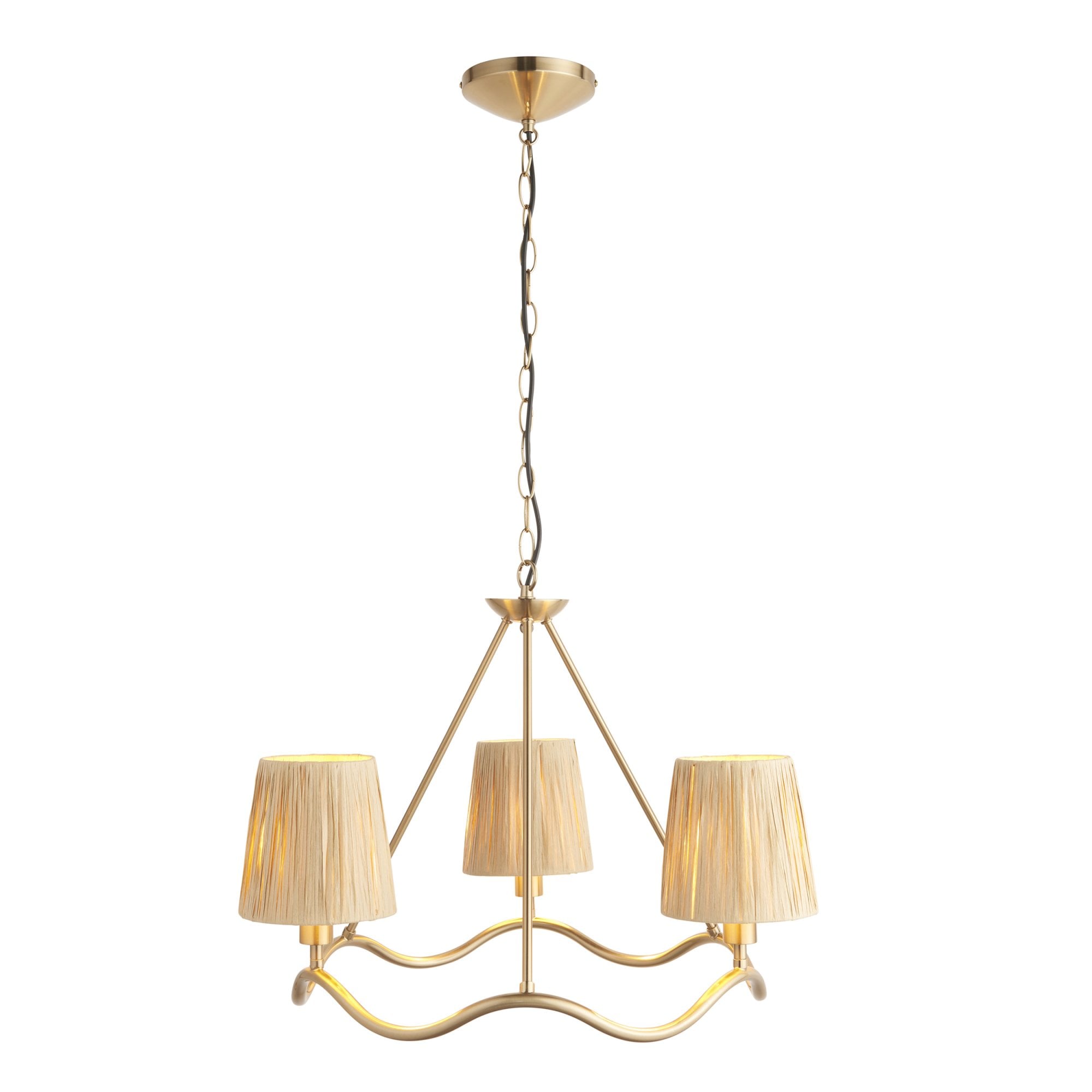 114213 Wriggle 3 Light Pendant Aged Brass & Natural Shade