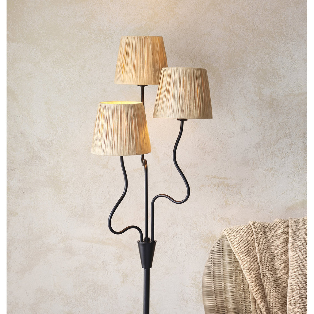 114221 Wriggle 3 Light Floor Lamp Black & Natural Shade