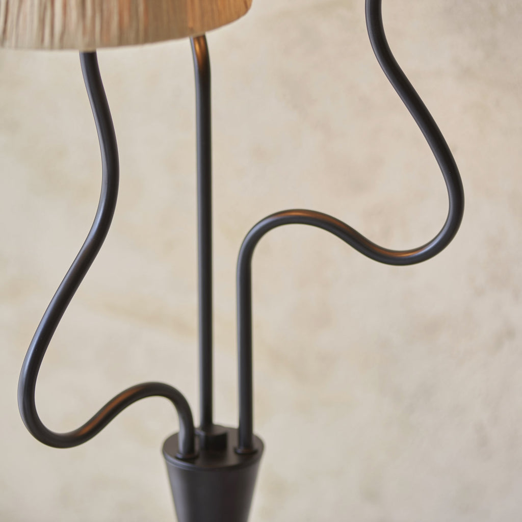 114221 Wriggle 3 Light Floor Lamp Black & Natural Shade