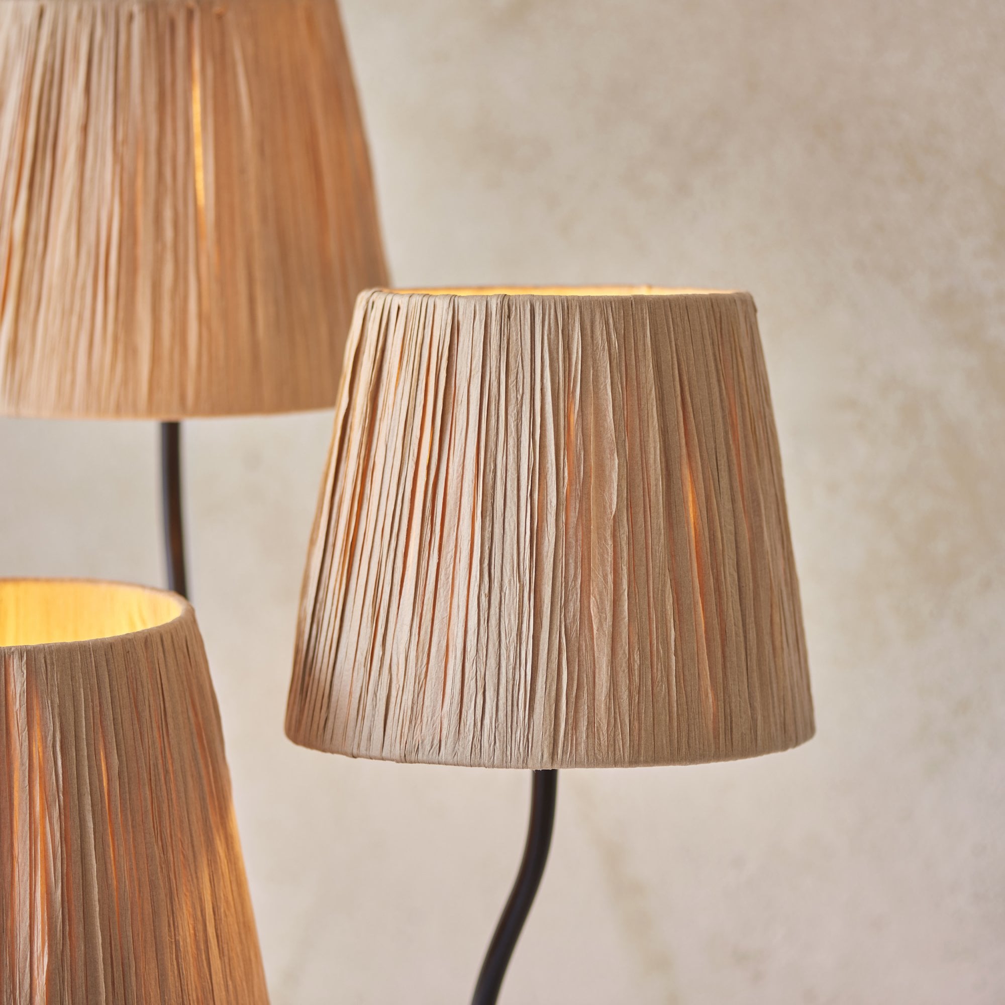 114221 Wriggle 3 Light Floor Lamp Black & Natural Shade