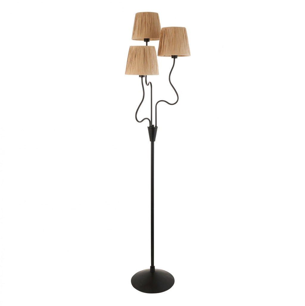 114221 Wriggle 3 Light Floor Lamp Black & Natural Shade