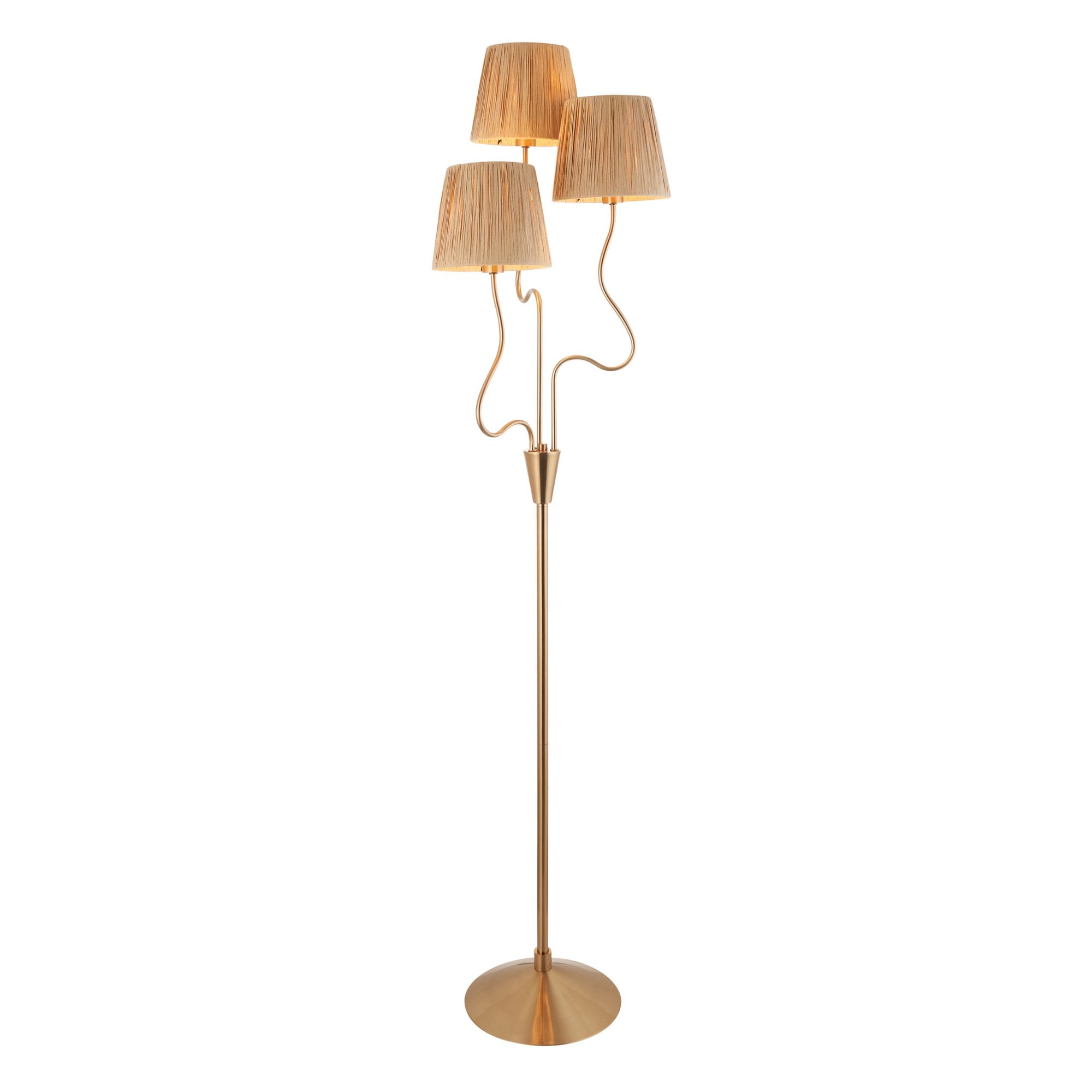 114222 Wriggle 3 Light Floor Lamp Aged Brass & Natural Shade
