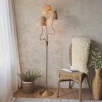 114222 Wriggle 3 Light Floor Lamp Aged Brass & Natural Shade
