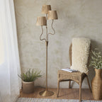 114222 Wriggle 3 Light Floor Lamp Aged Brass & Natural Shade