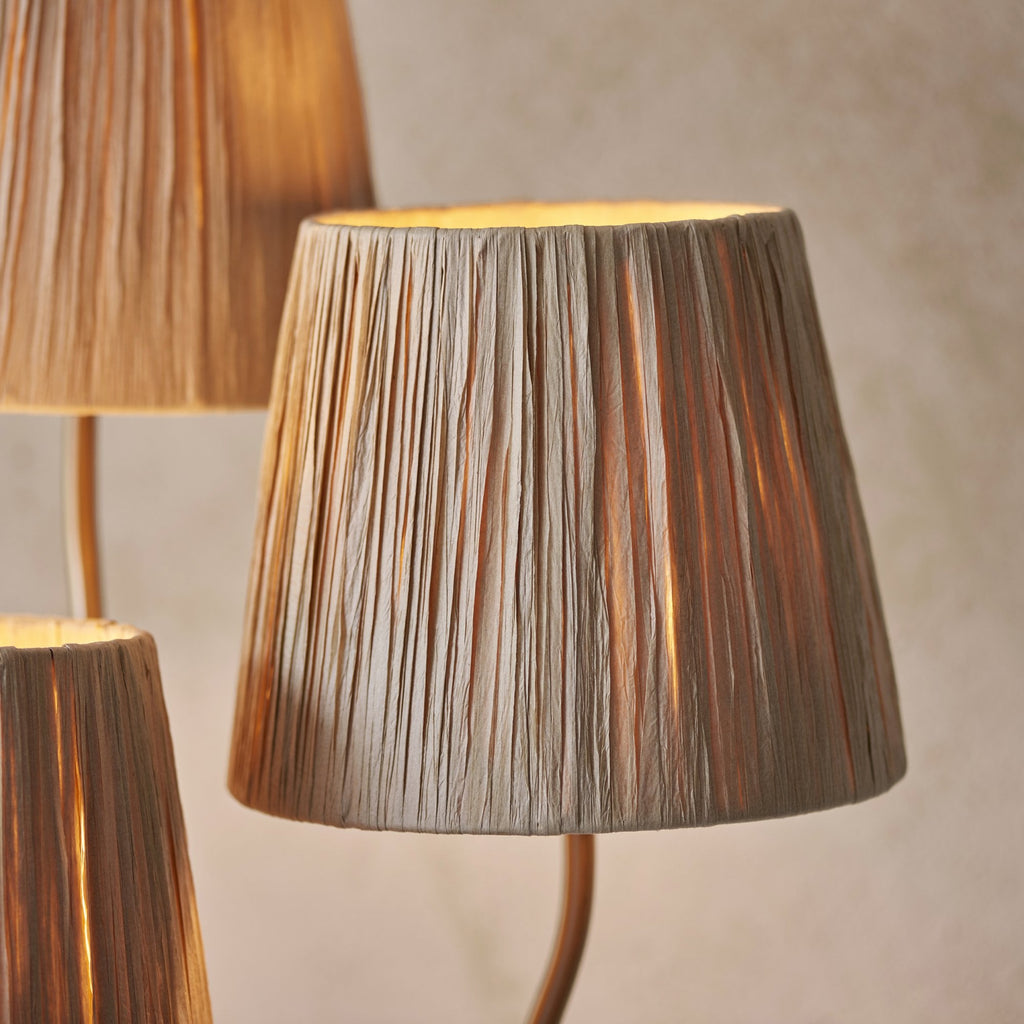 114222 Wriggle 3 Light Floor Lamp Aged Brass & Natural Shade