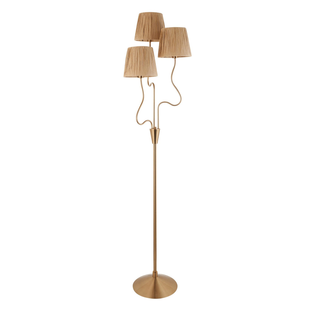 114222 Wriggle 3 Light Floor Lamp Aged Brass & Natural Shade