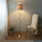 114224 Wriggle Floor Lamp Aged Brass & Natural Shade